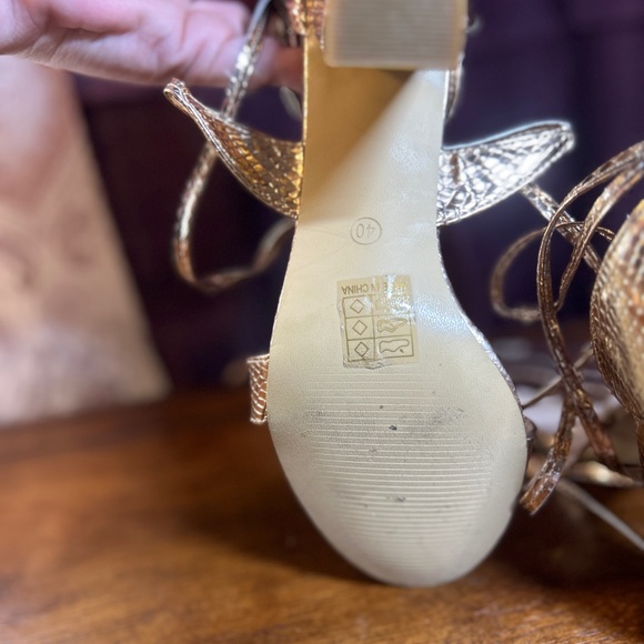 Gold Strappy Women's Sandals - Picture 7 of 10